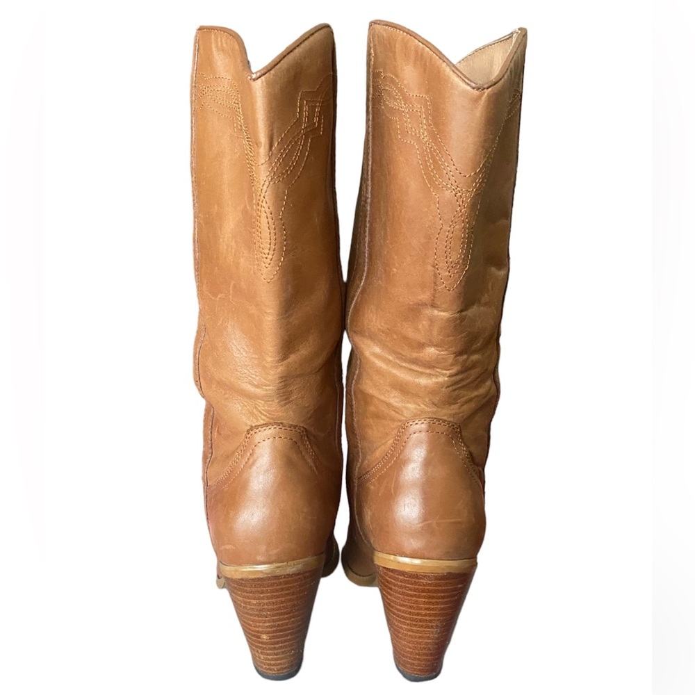 Vintage Tan Biege Heeled Cowboy Boots Women's 7.5 - Picture 4 of 9